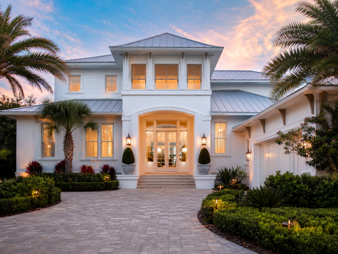 Waterfront Sarasota residence at golden hour